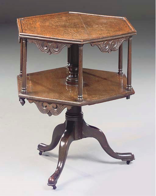 AN OAK HEXAGONAL TWO-TIER TABLE