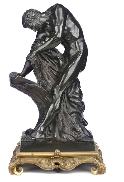 A FRENCH BRONZE MODEL OF MILO OF CROTON
