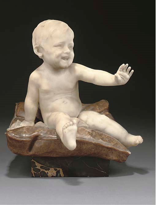 AN ITALIAN CARVED WHITE MARBLE FIGURE OF A BOY