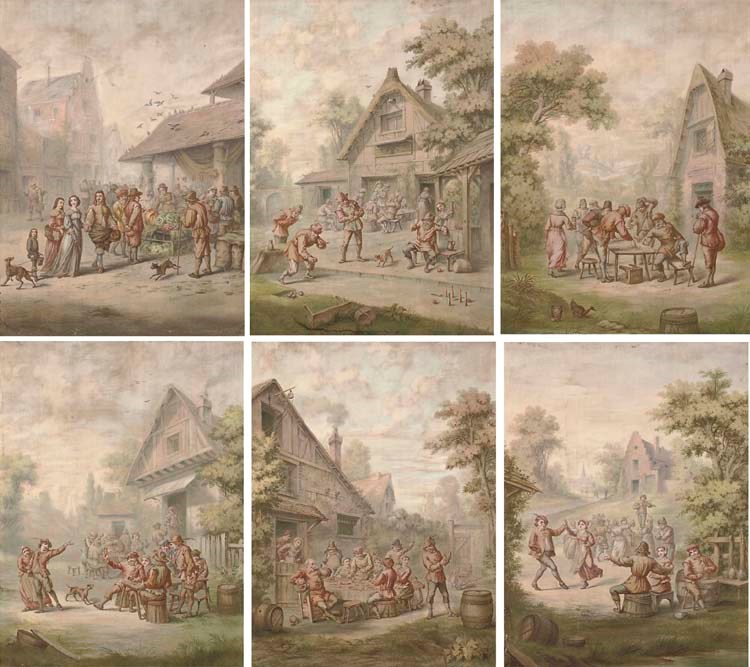 A SET OF SIX LARGE PAINTINGS ON CANVAS