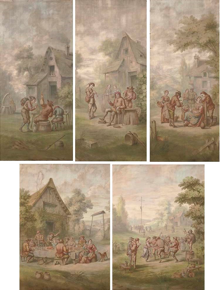 A SET OF FIVE LARGE PAINTINGS ON CANVAS