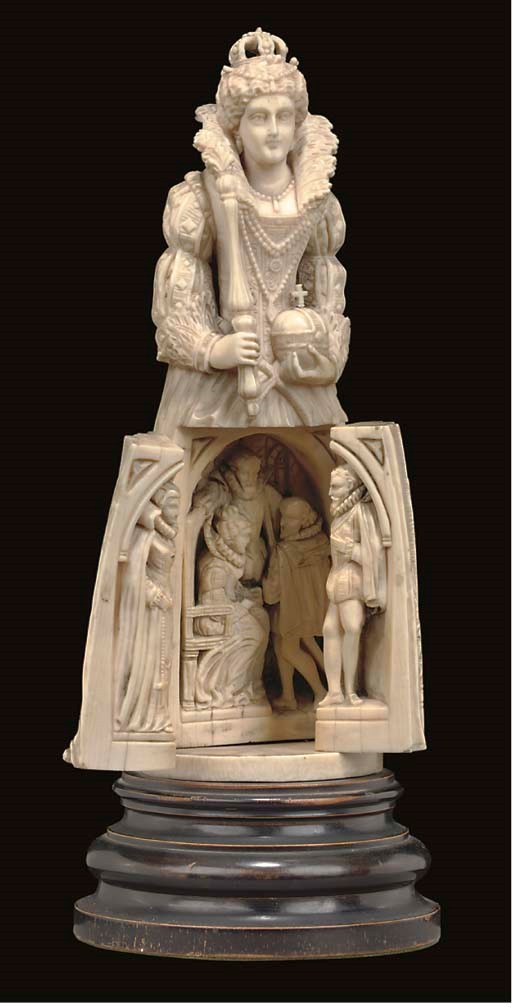 A DIEPPE IVORY FIGURE OF ELIZABETH I