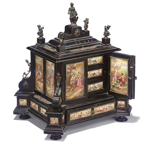 A VIENNESE ENAMEL AND EBONISED TABLE CASKET