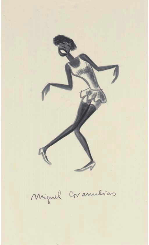 COVARRUBIAS, Miguel (1904-57). Negro Drawings, with a Preface by Ralph Barton and an Introduction by Frank Crowninshield. New York: Alfred A. Knopf, 1927. Large 4° (192 x 255mm), 8 coloured and 48 monochrome plates. Buckram-backed blue-cloth boards, paper-covered slipcase with printed label (slipcase worn and faded with two sections detached from spine).