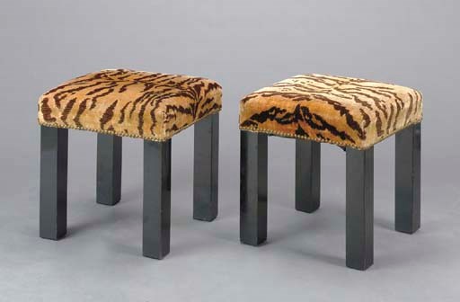 A PAIR OF CONTEMPORARY LEOPARD PRINT UPHOLSTERED STOOLS, 	 (2)