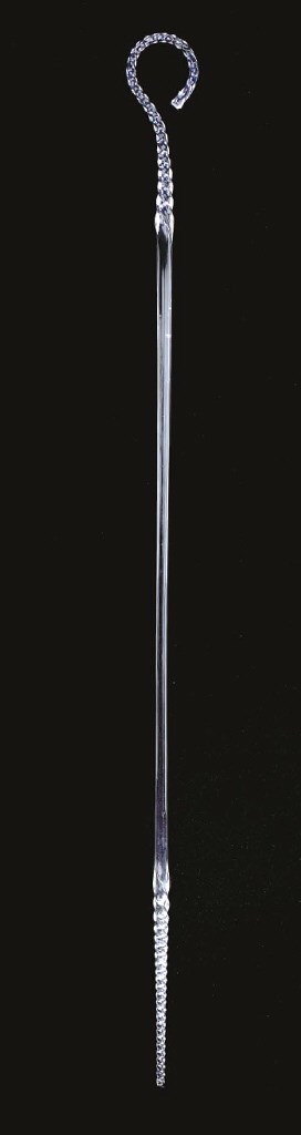 A GLASS TWIST WALKING STICK,