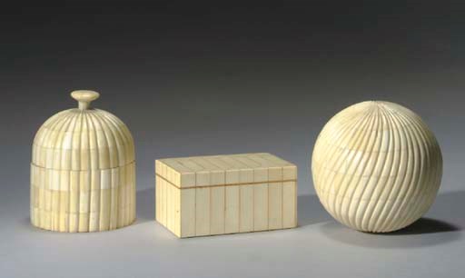 A GROUP OF THREE BONE VENEERED TABLE OBJECTS,