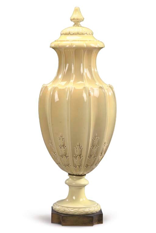 A large Sevres yellow ground vase and cover