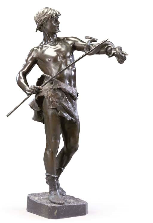 A French bronze figure of a snake-charmer
