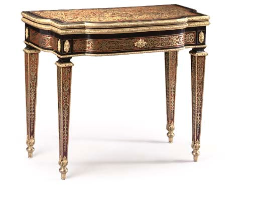 A Napoleon III ormolu-mounted cut brass and red tortoiseshell-inlaid ebony and ebonised 'Boulle' games-table