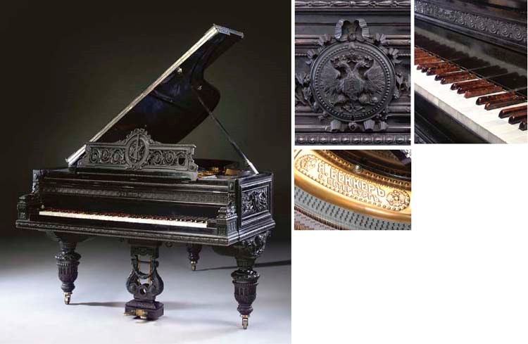 A Russian carved ebony grand piano