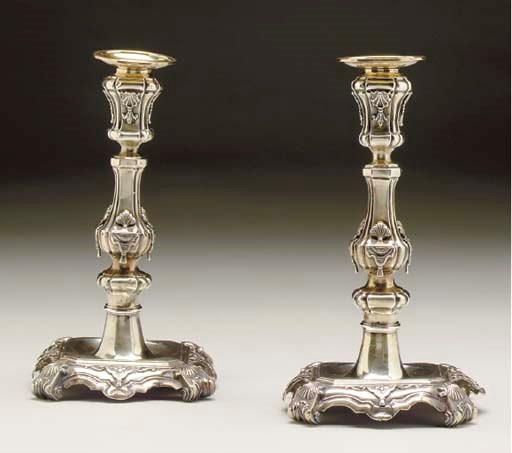 A PAIR OF DUTCH SILVER CANDLESTICKS,