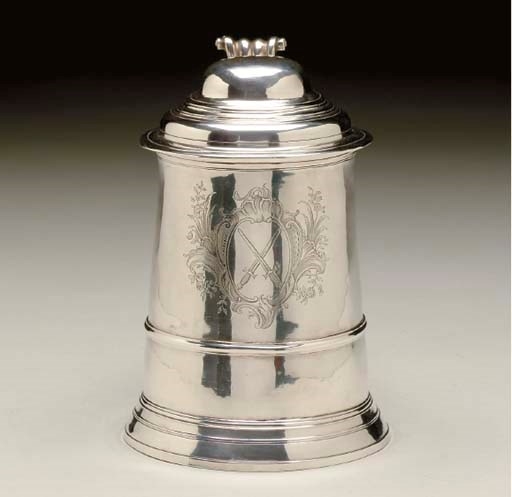 A GEORGE II SILVER TANKARD,