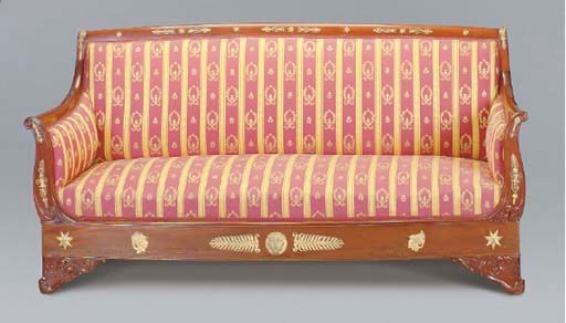 AN EMPIRE STYLE ORMOLU-MOUNTED MAHOGANY SETTEE,