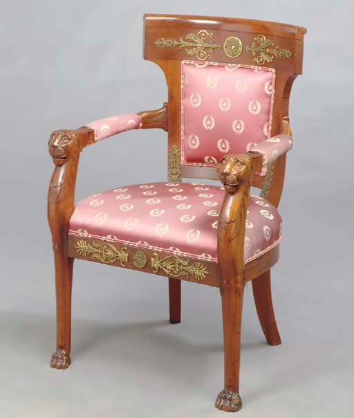 AN EMPIRE ORMOLU-MOUNTEd MAHOGANY FAUTEUIL,