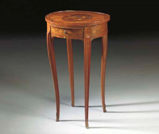 A LATE LOUIS XV STYLE TULIPWOOD, MARQUETRY AND PARQUETRY TABLE EN CHIFFONIERE,