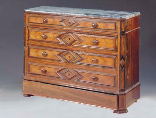 A NAPOLEON III WALNUT COMMODE WITH INSET MARBLE TOP,