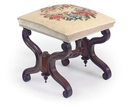 AN EARLY VICTORIAN ROSEWOOD STOOL