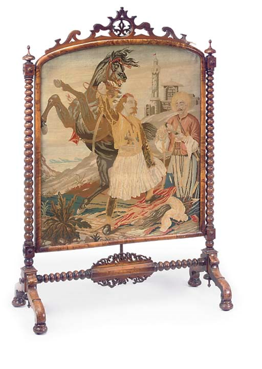 A VICTORIAN WALNUT AND MACHINE TAPESTRY FIRESCREEN