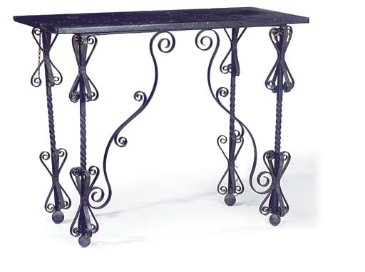 A WROUGHT IRON CONSOLE TABLE
