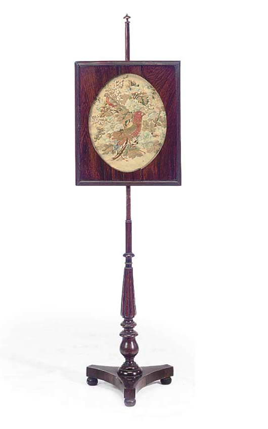 A LATE REGENCY ROSEWOOD AND GRAINED ROSEWOOD POLE SCREEN