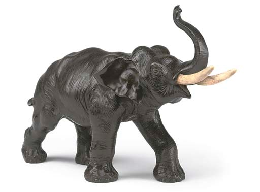 A JAPANESE BRONZE MODEL OF AN ELEPHANT