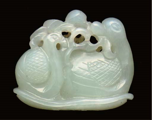 A Chinese pale celadon duck group, 19th century