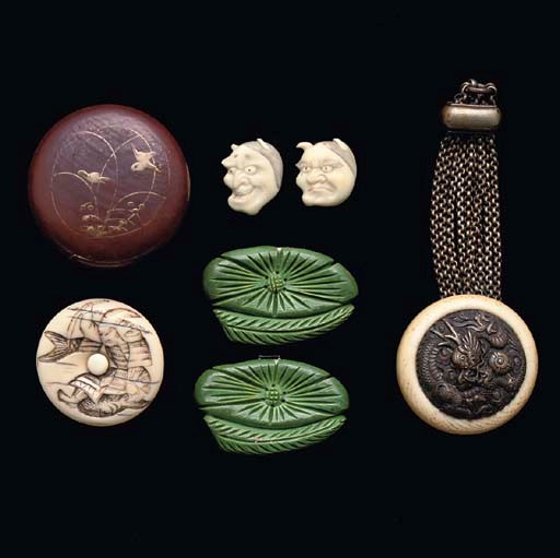 A Japanese ivory kagamibuta netsuke with a scrolling dragon, 19th Century
