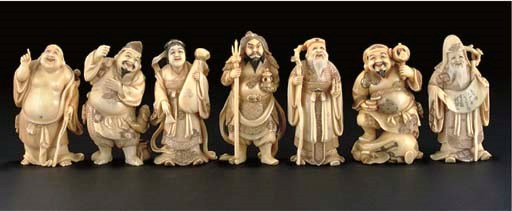 Seven Japanese ivory okimonos, signed Gyokuzan, first half of the 20th Century