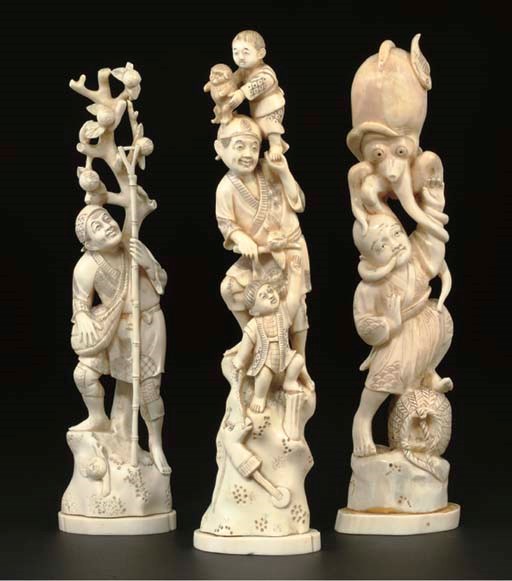 Nine Japanese ivory okimono, Meiji period