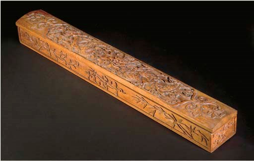 A Chinese carved wood scroll box, 20th century