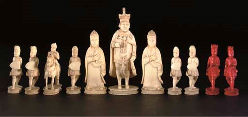 A part Chinese ivory chess set, 19th Century