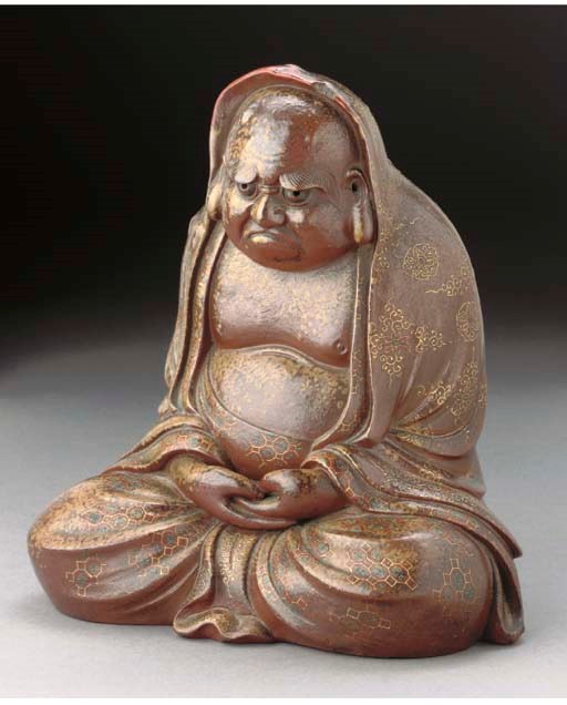 A Japanese Bizen pottery model of Daruma, 19th Century