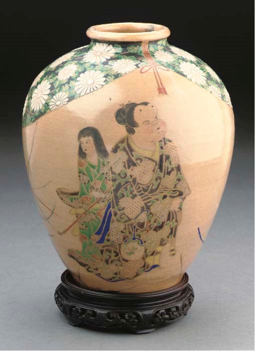 A Japanese Kiyomizu pottery oviform jar, impressed signature, circa 1800