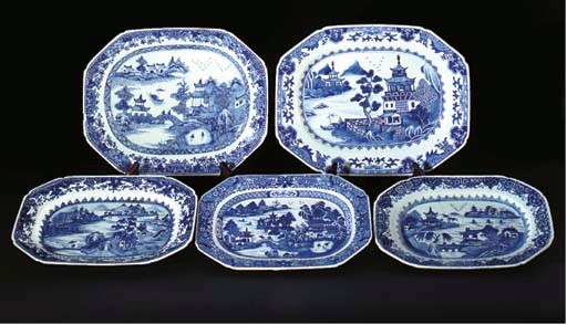 Five Chinese blue and white meatdishes, Qianlong