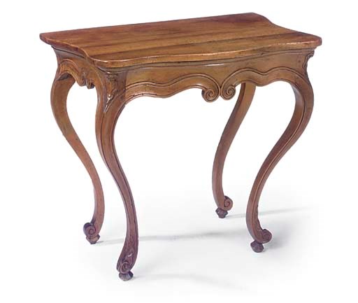 A WALNUT SERPENTINE CONSOLE TABLE
