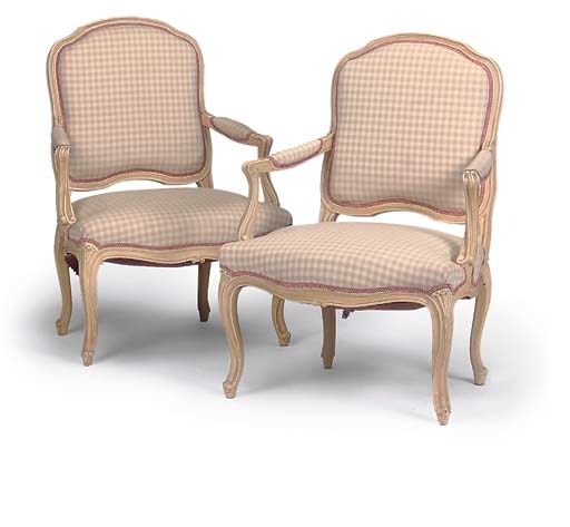 A PAIR OF CREAM PAINTED FAUTEUILS