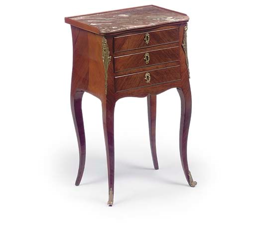 A LOUIS XV GILT-METAL MOUNTED KINGWOOD AND ROSEWOOD TABLE EN CHIFFONIÉRE