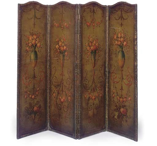 A PAINTED FOUR FOLD SCREEN
