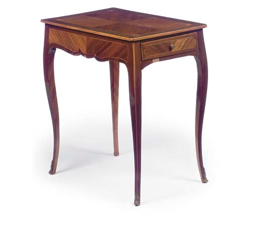 A LOUIS XV GILT-METAL MOUNTED AMARANTH, INLAID AND QUARTER-VENEERED CENTRE TABLE