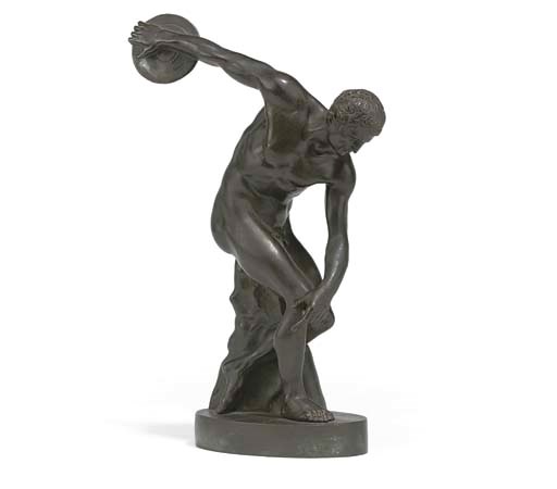 A NEOPOLITAN BRONZE FIGURE OF DISCOBOLUS