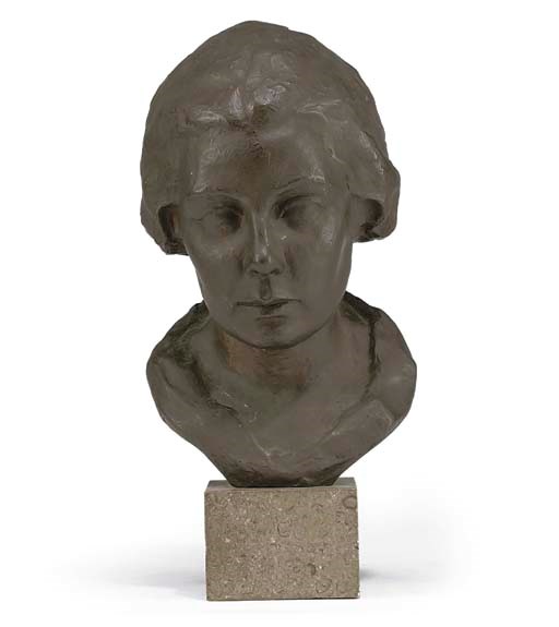 A GERMAN BRONZE BUST OF A LADY