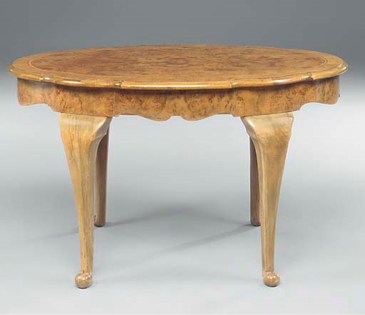 A BURR WALNUT, WALNUT AND SATIN BIRCH CROSSBANDED CENTRE TABLE