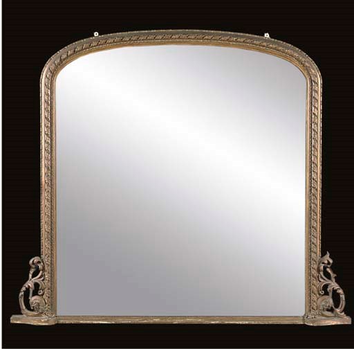 A VICTORIAN GILTWOOD AND COMPOSITION OVERMANTEL MIRROR