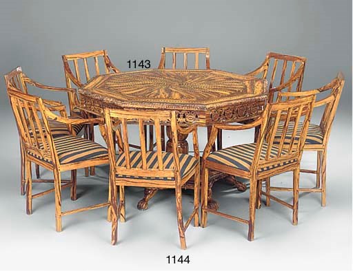 A TAMARISK AND CHEQUERED INLAID OCTOGONAL DINING TABLE