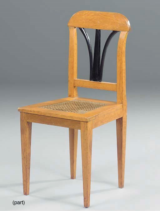 A PAIR OF OAK AND EBONISED SIDE CHAIRS
