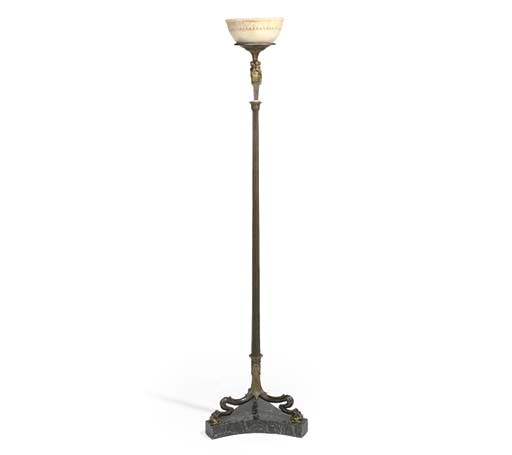 A BRONZE AND GILT-BRONZE STANDARD LAMP