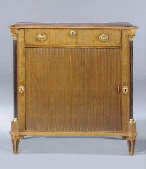 A DUTCH GILT-BRASS MOUNTED MAHOGANY AND EBONISED SIDE CABINET