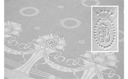 A damask linen tablecloth