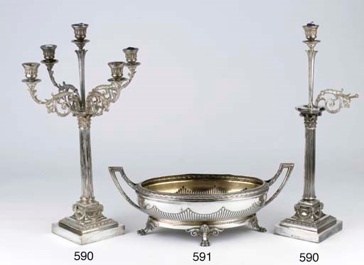 A pair of English silver-plated candelabra